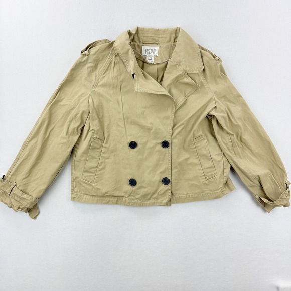 Fifteen Twenty Cropped Trench Coat Size S Double Breasted Jacket Tan Beige - Picture 1 of 7